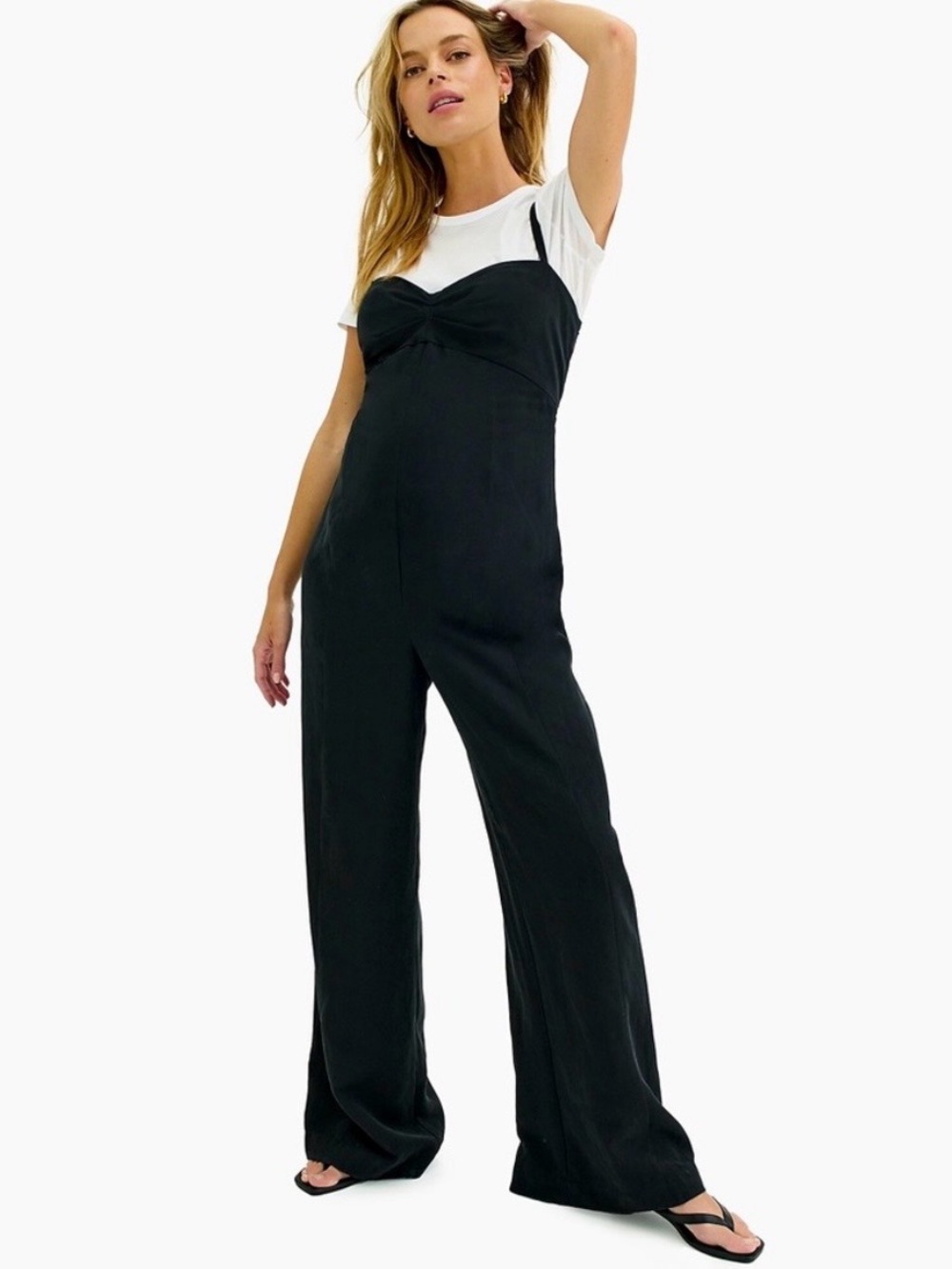 Hatch Maternity Black Wide-Leg Spaghetti-Strap Jumpsuit